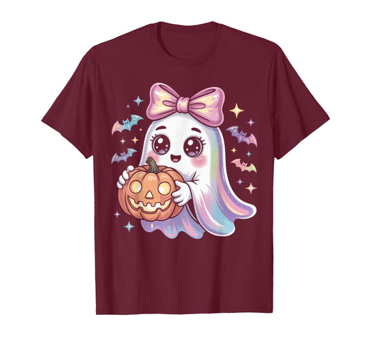 Cute Ghost with Pumpkin and Bow T-Shirt