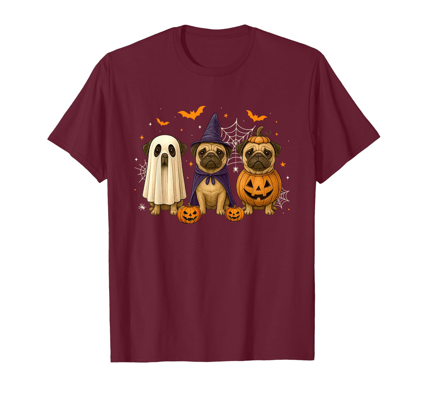 Funny Pug Ghost Witch Pumpkin Halloween Costume Spooky T-Shirt