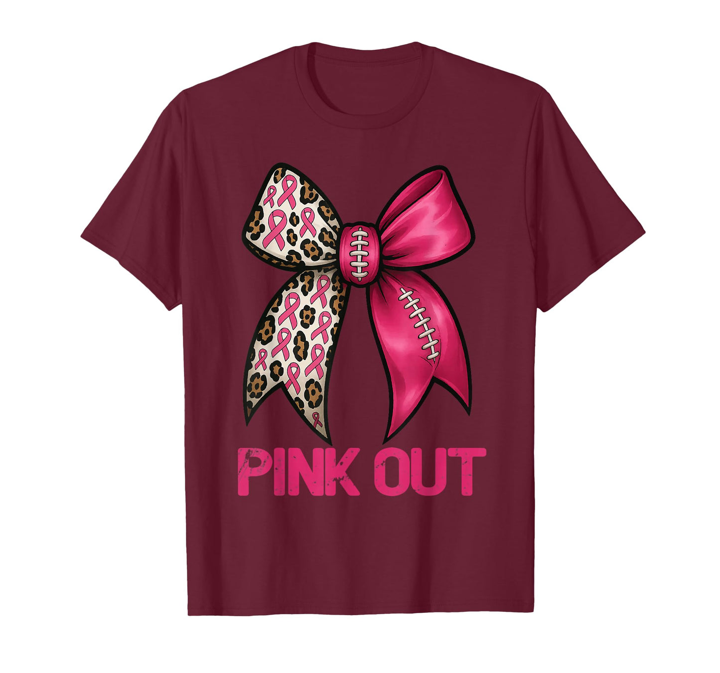 Pink Out Leopard Bow Football Breast Cancer Awareness T-Shirt