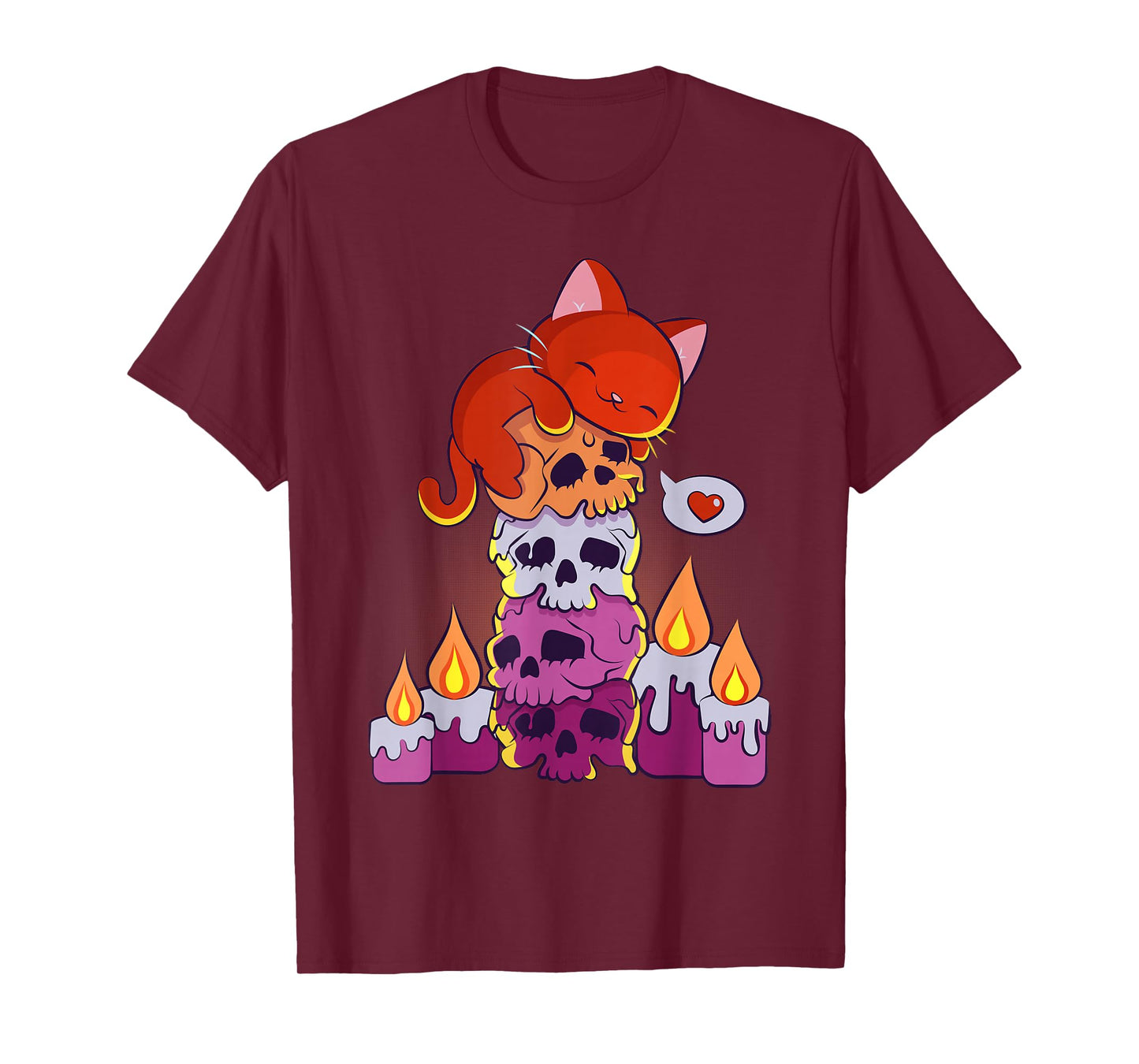 Subtle Lesbian Pride Aesthetic Kawaii Cat on Skulls Anime T-Shirt