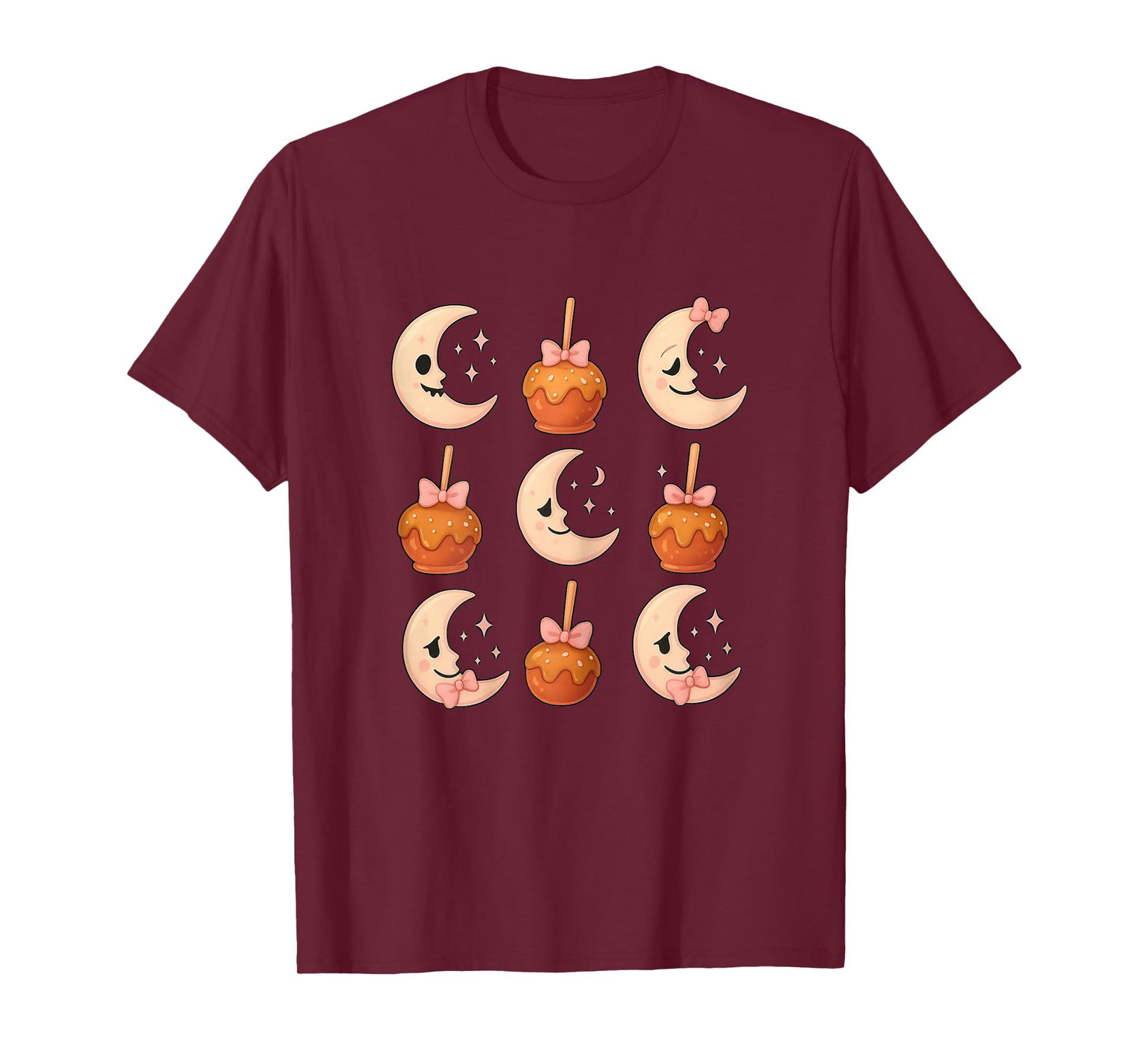 Coquette Bow Apple Candy Moon Halloween Fall Thanksgiving T-Shirt