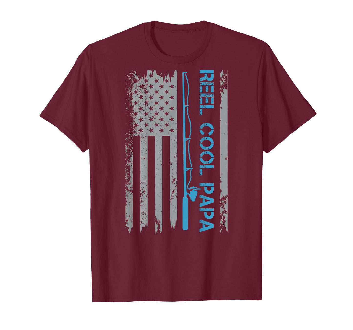 Mens Reel Cool Papa Fishing US Flag Patriotic 4th Of July On Back T-Shirt