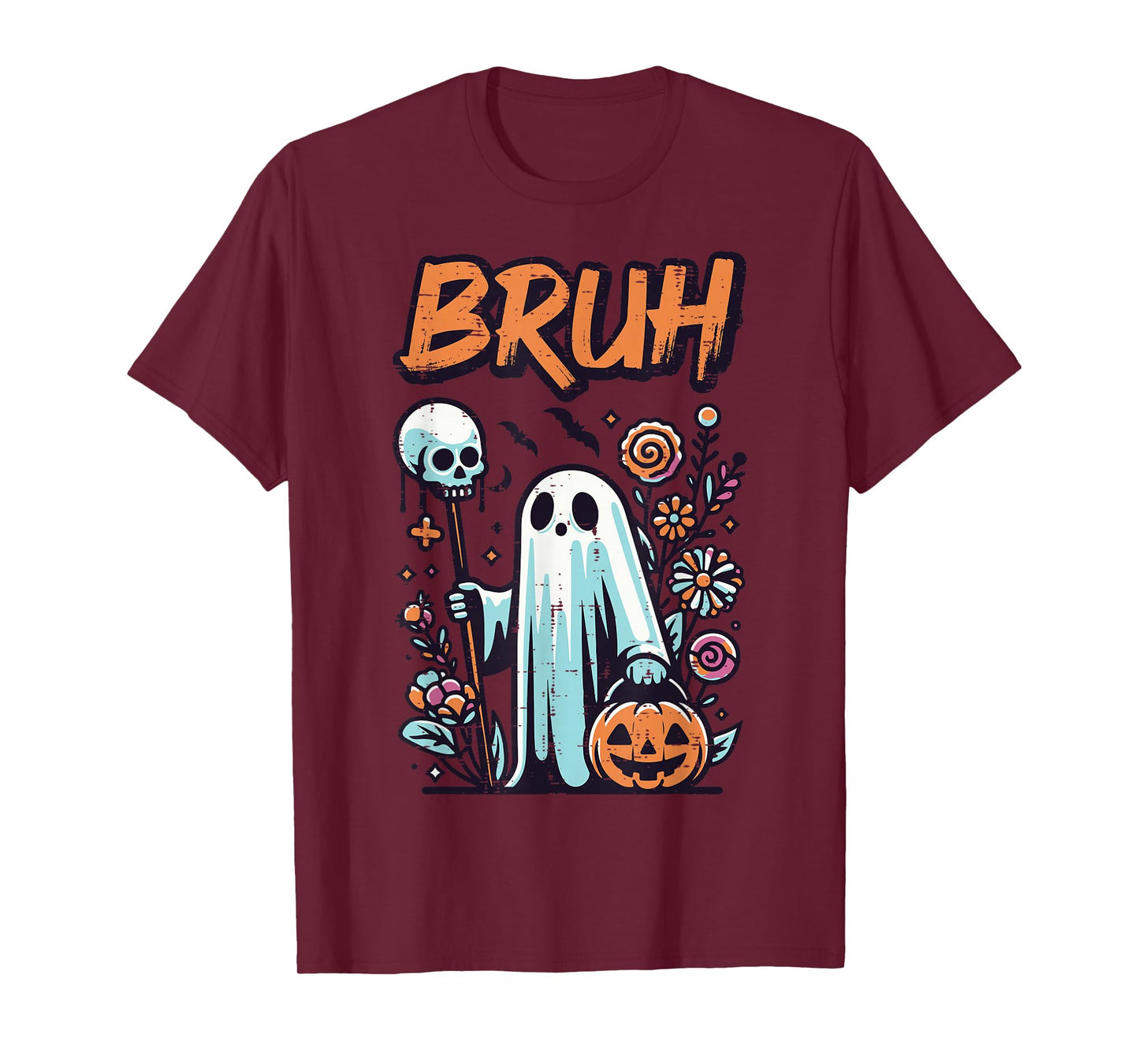 Halloween Ghost Bruh Skull Stick Costume Women Girls Kids T-Shirt
