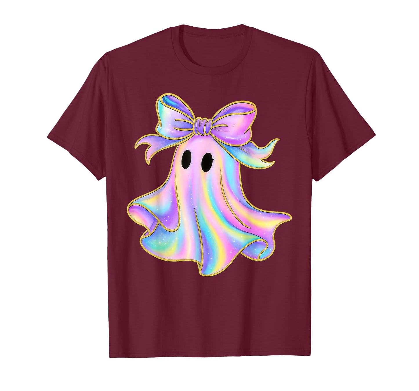 Pastel Rainbow Ghost Coquette Halloween Bow Cute Women Girls T-Shirt