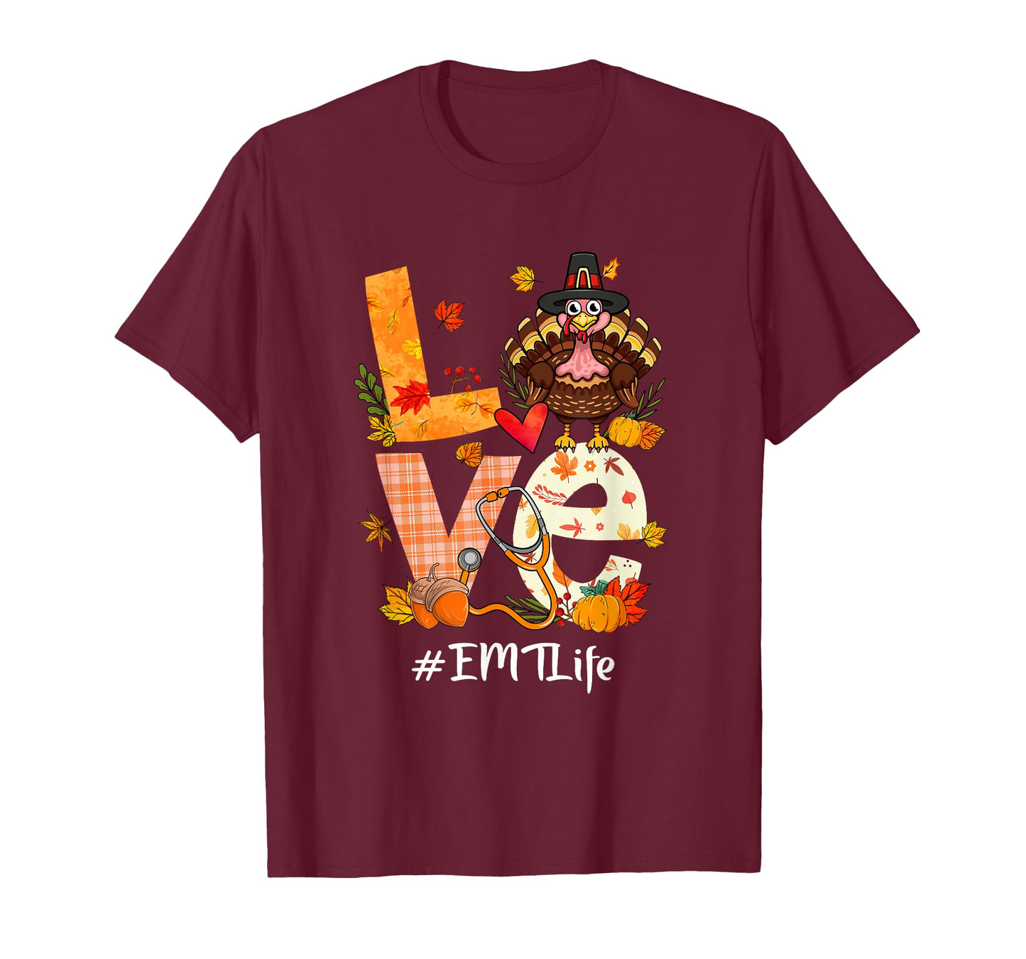 Love EMT Life Funny Turkey Pumpkin Leopard Thanksgiving T-Shirt