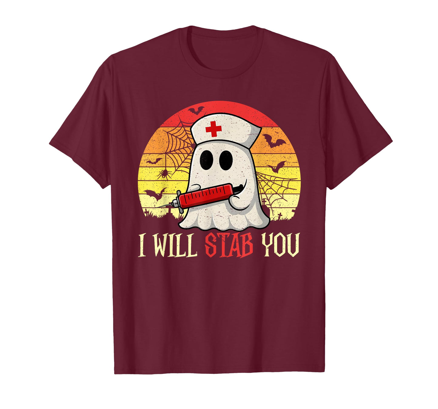 Funny Halloween Nurses I Will Stab You Ghost Nurse Vintage T-Shirt