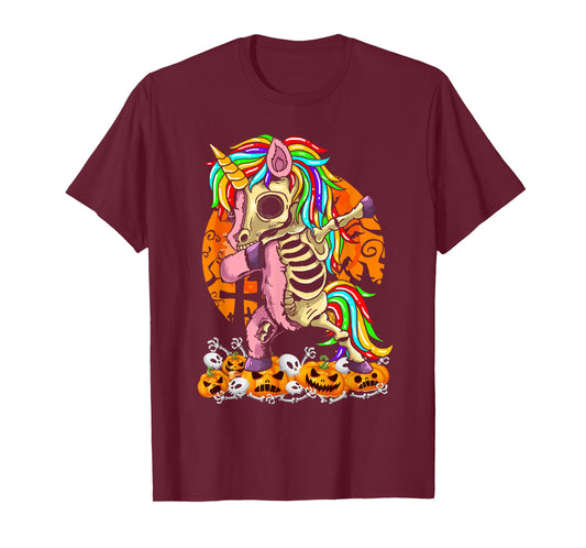 Unicorn Zombie Skeleton Dabbing Pumpkin Halloween Moon T-Shirt