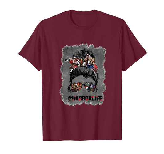Messy Bun Horror Life Mom Halloween T-Shirt
