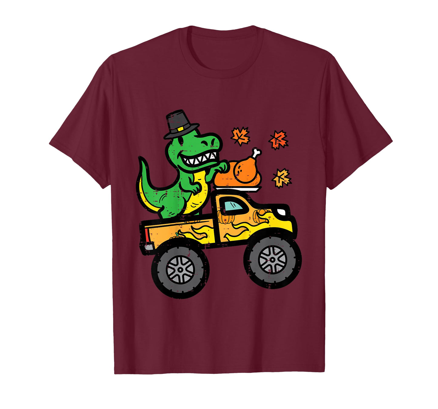 Kids Thanksgiving Dino Monster Truck Fall Trex Toddler Boys Kids T-Shirt
