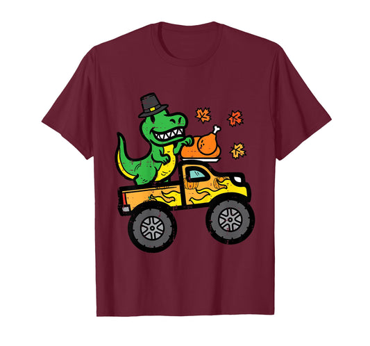 Kids Thanksgiving Dino Monster Truck Fall Trex Toddler Boys Kids T-Shirt