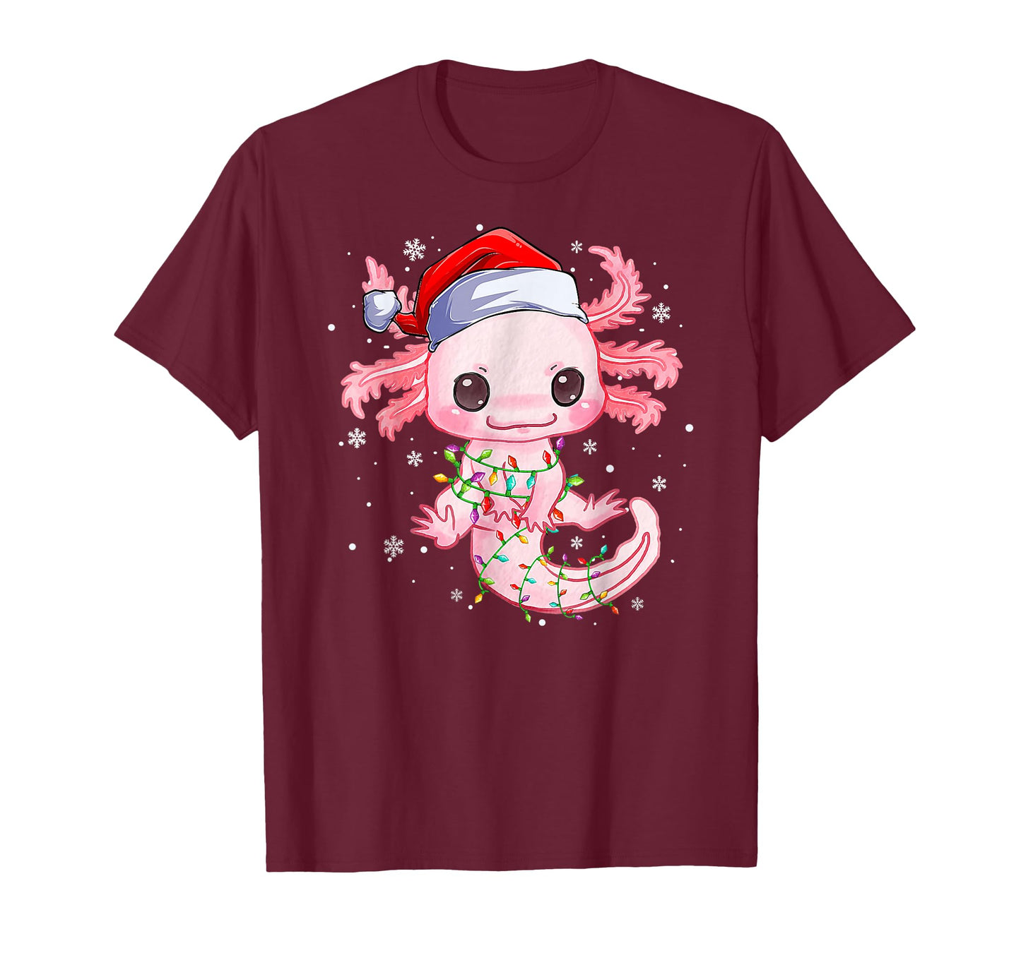 Christmas Axolotl Santa Hat Lights Japanese Cute Anime Xmas T-Shirt