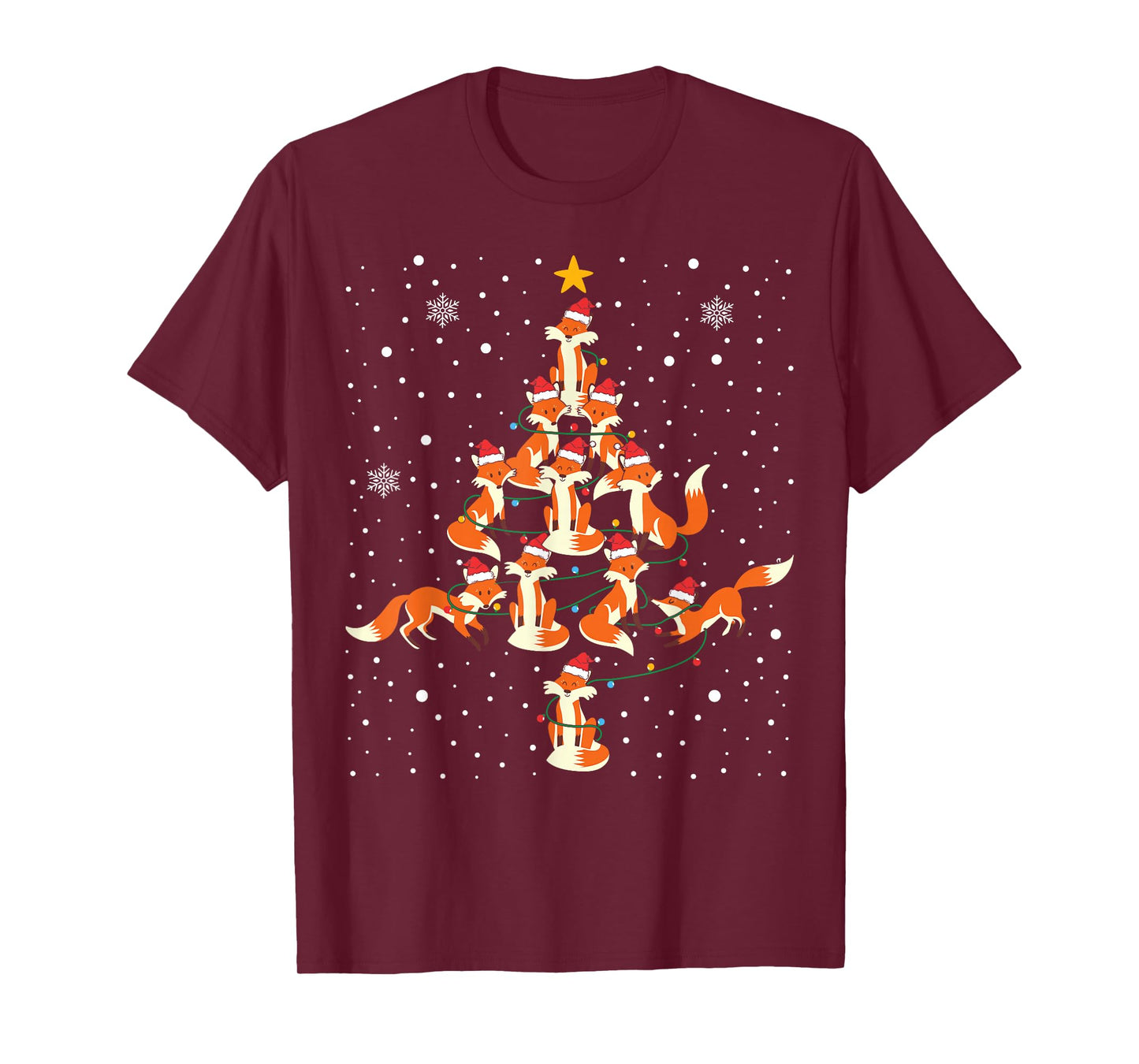 Foxes Christmas Tree Lights Fox Xmas Mens Womens Pajama T-Shirt