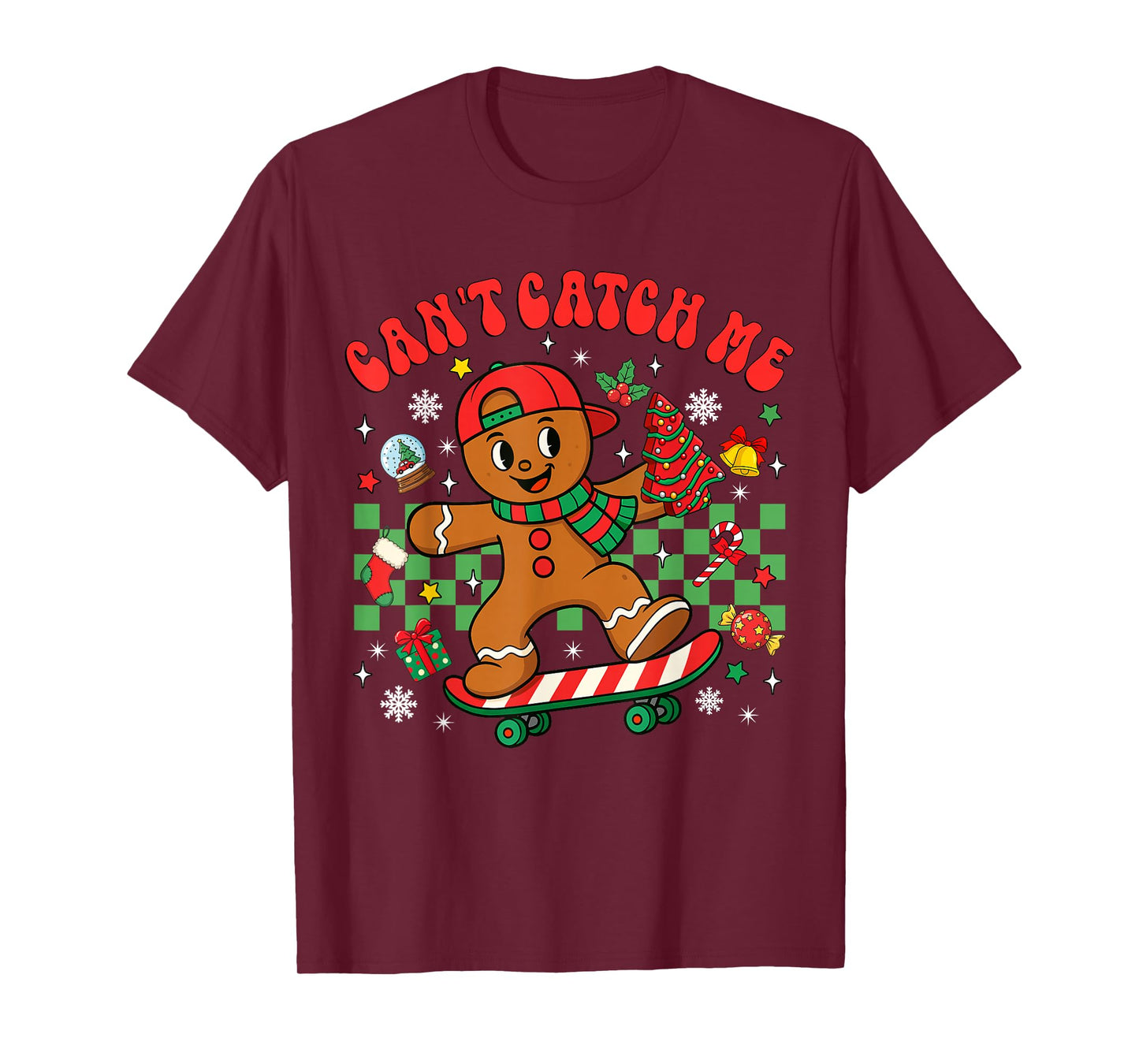 Can't Catch Me Christmas Gingerbread Man Xmas Cookie Boy Kid T-Shirt