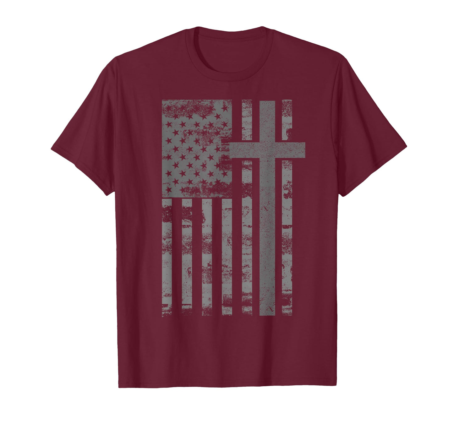 American USA Flag Christian Faith Cross Patriotic Grunge T-Shirt