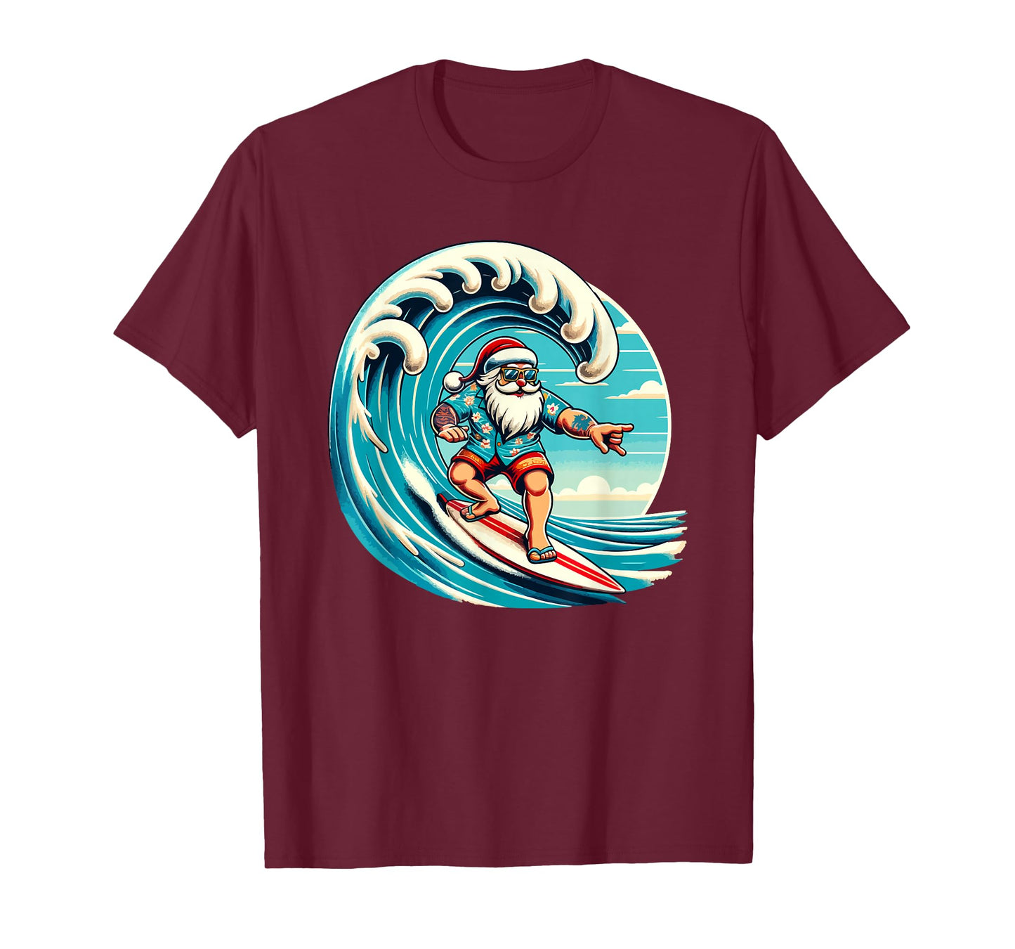 Santa Claus Hawaiian Surfing Christmas Aloha Tropical Xmas T-Shirt