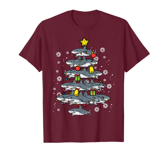 Sharks Christmas Tree Xmas Pajamas PJs Boys Toddler Kids T-Shirt