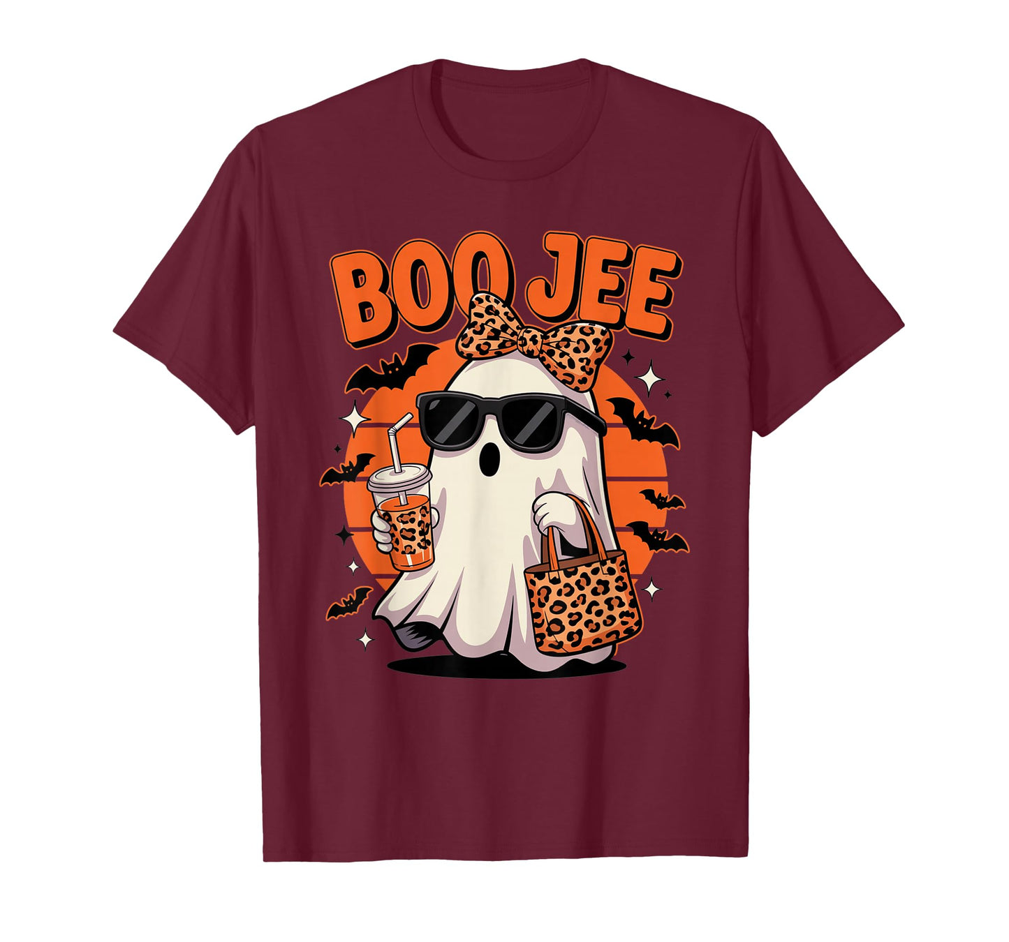 Coquette Leopard Ghost Coffee Boo JEE Halloween Boujee Ghost T-Shirt