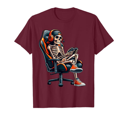 Halloween Shirts Skeleton Gamer Video Gaming Boys Men Kids T-Shirt