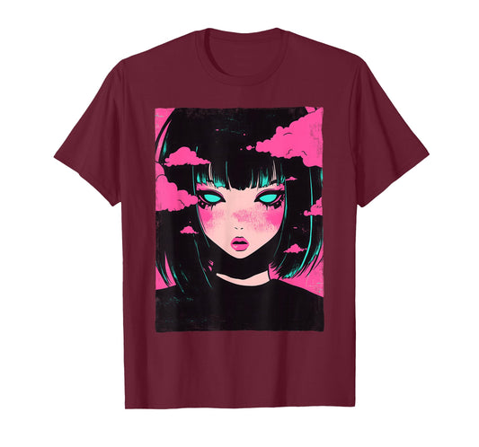Distressed Anime Girl Vaporwave Pastel Goth E-Girl Grunge T-Shirt