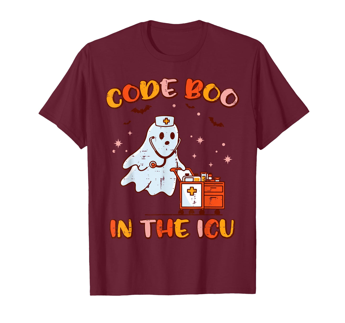 Halloween Nurse Code Boo ICU Ghost Costume Scrub Top Women T-Shirt