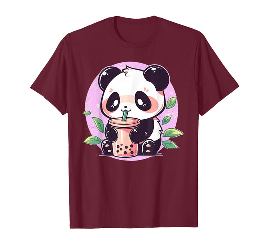 Kawaii Cute Anime Panda Drinking Bubble Boba Tea Girls Teens T-Shirt