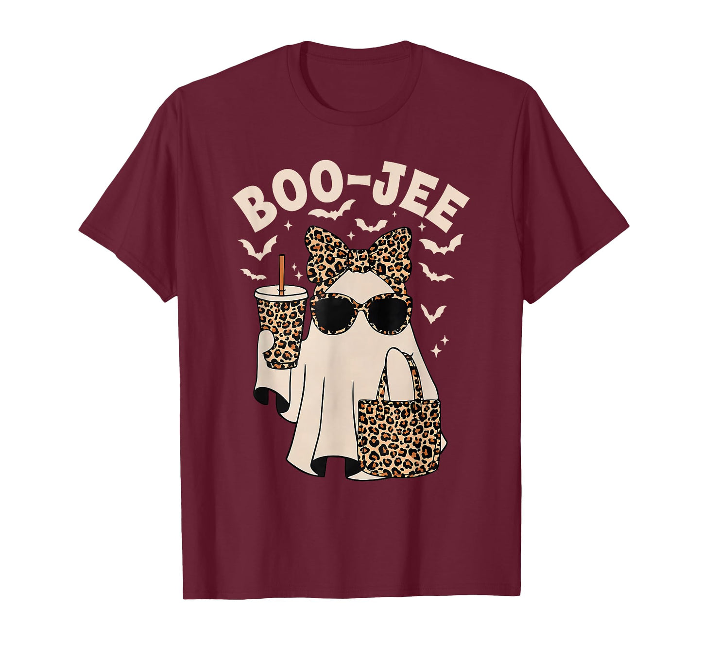 Boo JEE Boujee Leopard Ghost Halloween October Vibes T-Shirt