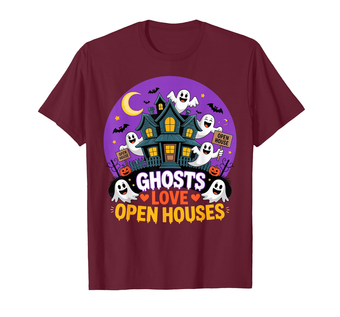 Ghosts Love Open Houses Funny Realtor Halloween T-Shirt