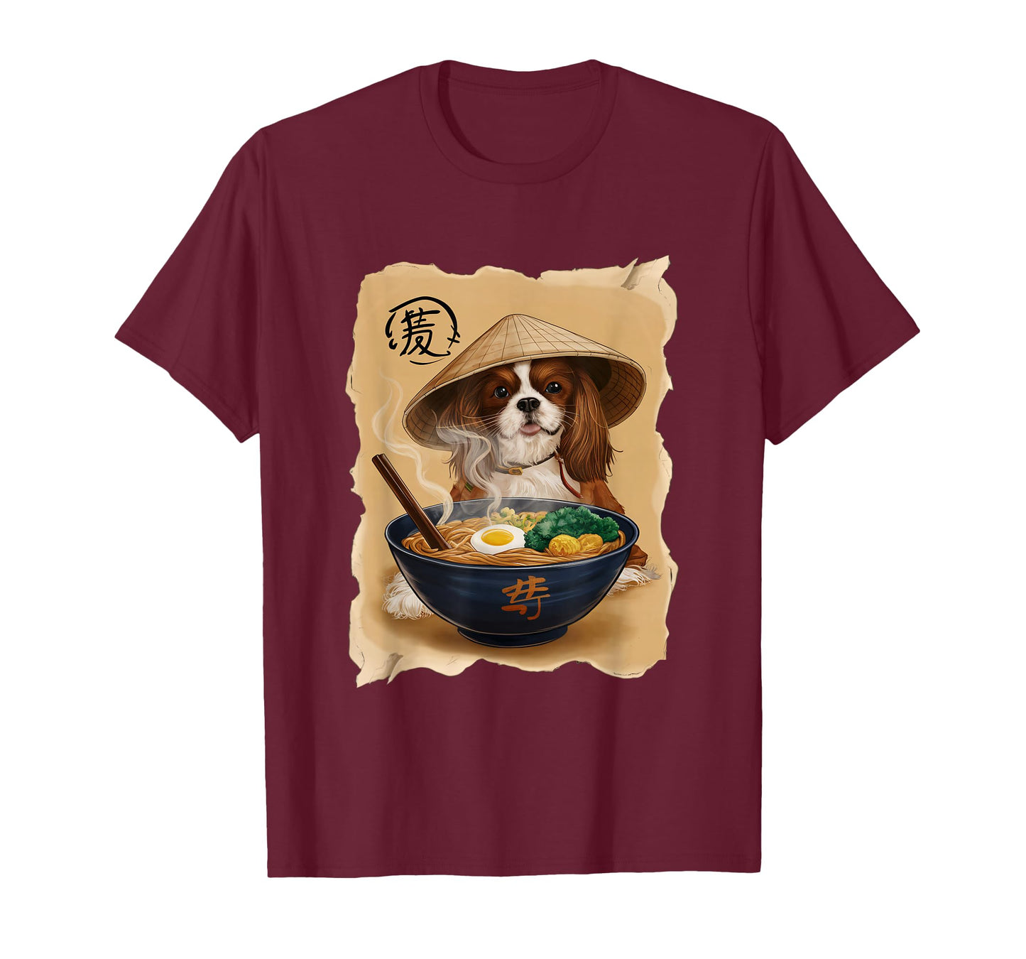 Kawaii Eating Ramen Japanese Cavalier King Charles Spaniel T-Shirt