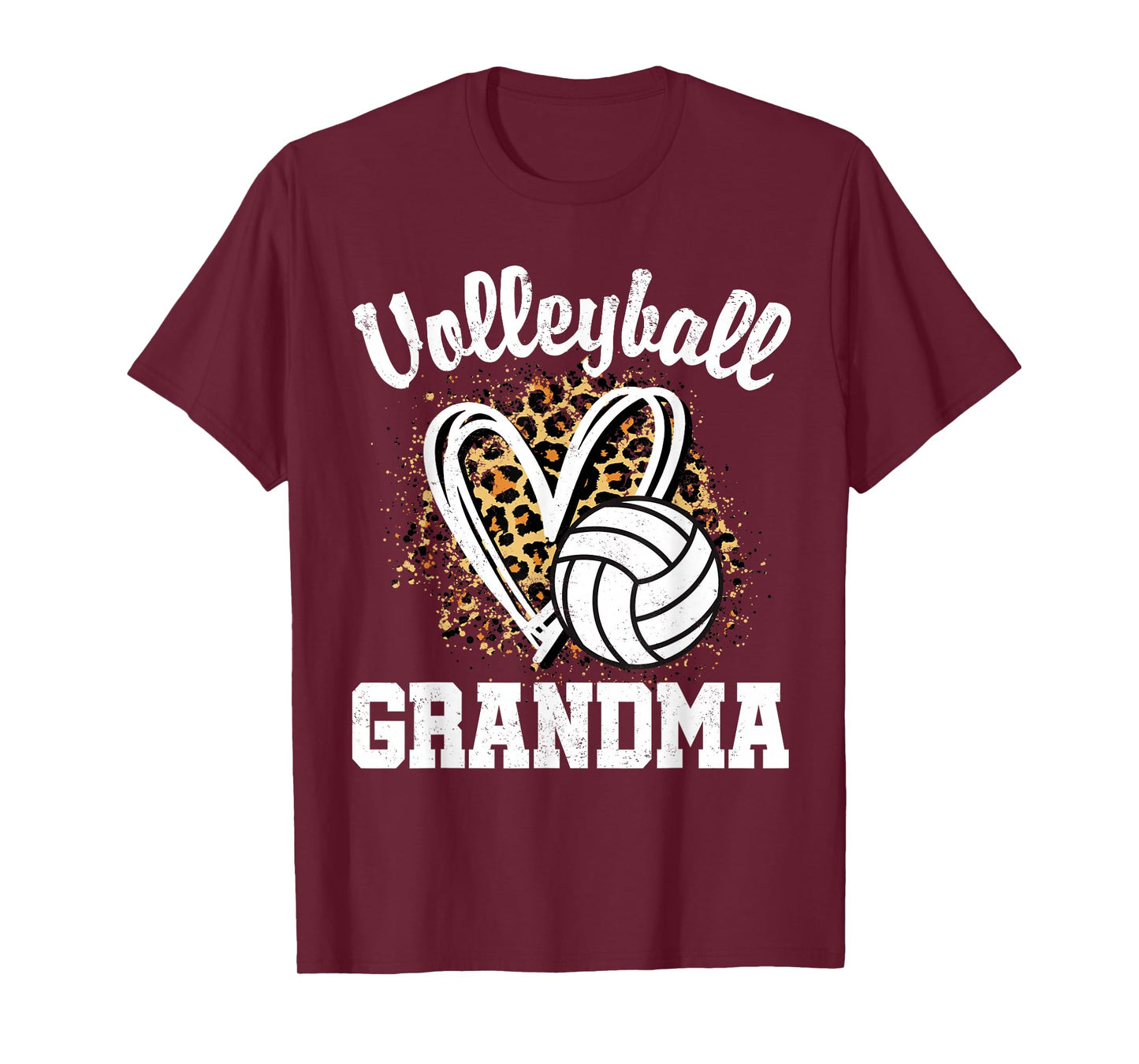 Volleyball Grandma Leopard Heart T-Shirt