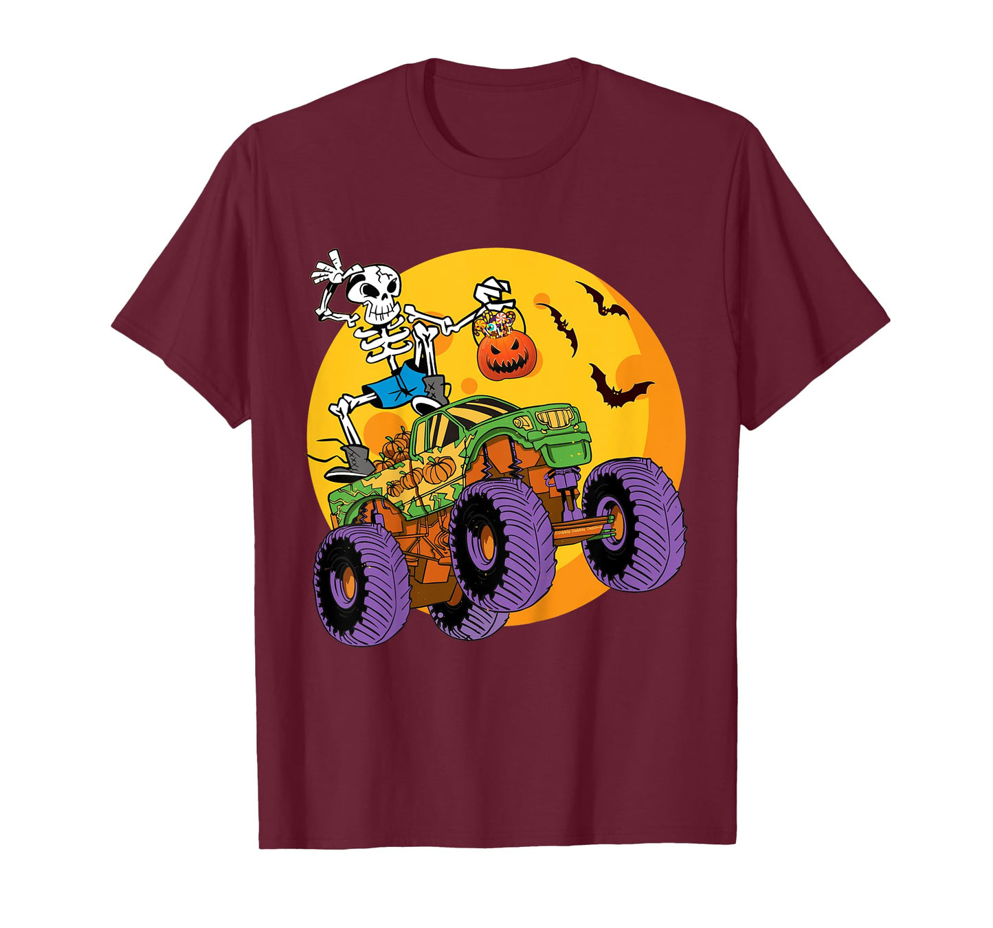 Kids Skeleton Monster Truck Trick Treat Halloween Monster Truck T-Shirt