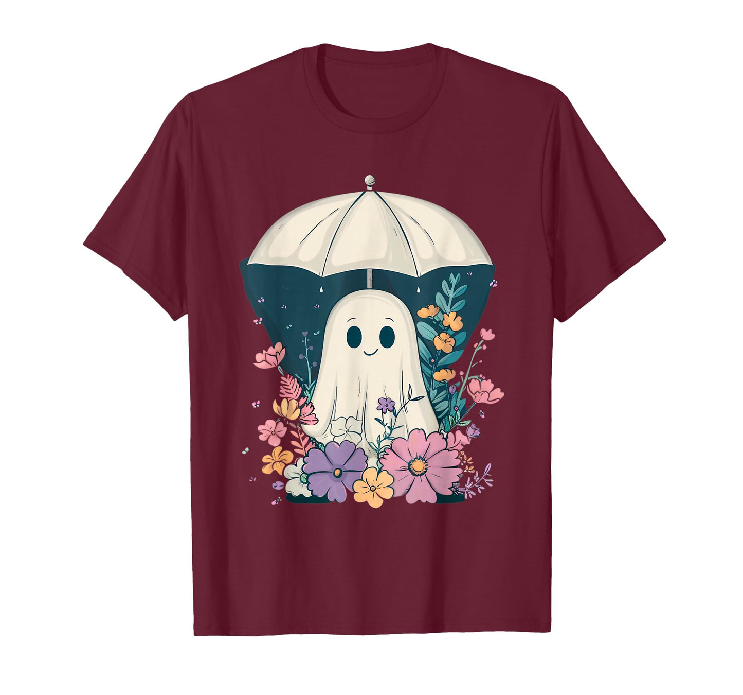 Cute Boho Ghost Under Umbrella Halloween Party Ghost Costume T-Shirt