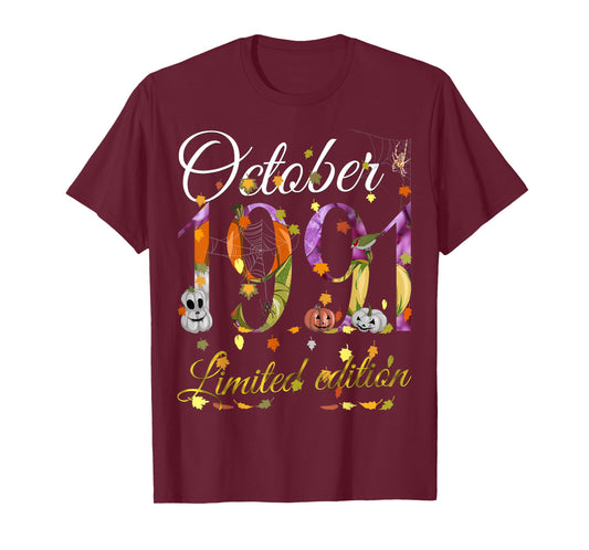 October 1991 Tee 34 Year Old Pumpkin Fall 34th Birthday Gift T-Shirt