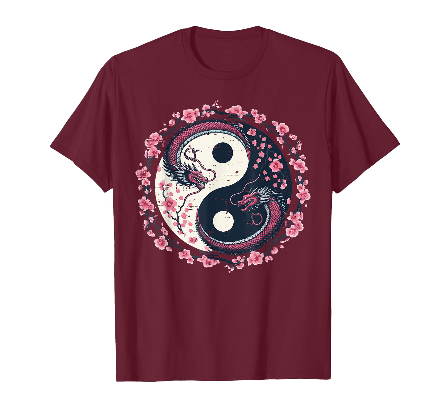 Dragon Sakura Yin Yang Japanese Cherry Blossoms Women Girls T-Shirt