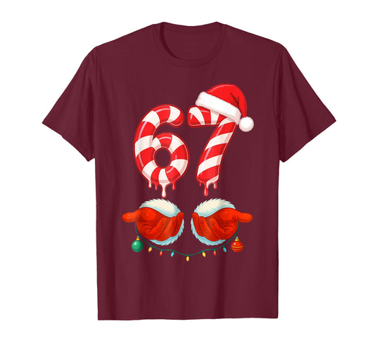 Funny Six Seven 67 Christmas Candy Cane T-Shirt