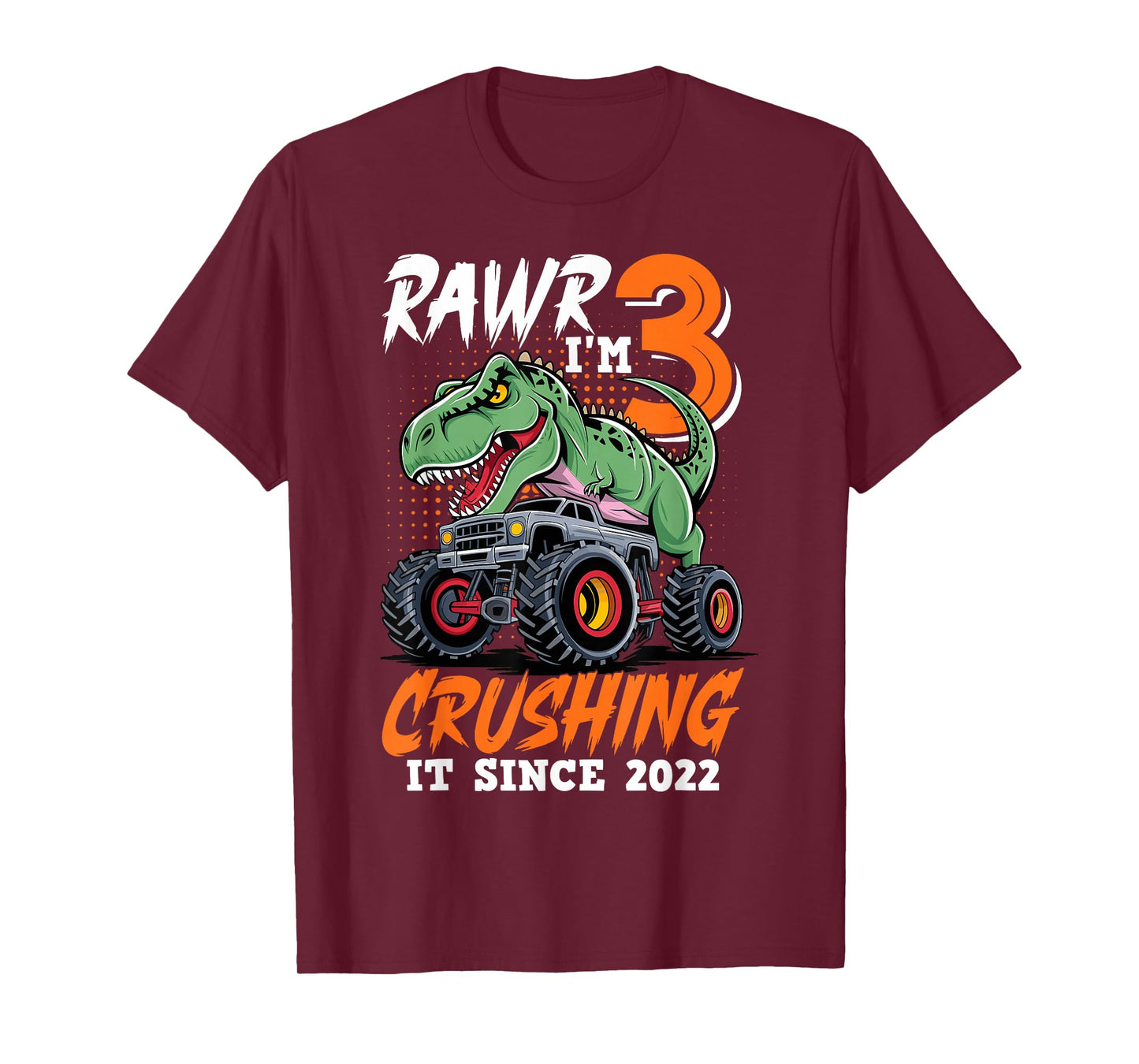 3rd Birthday Monster Truck Dinosaur Party Boys Rawr I'm 3 T-Shirt