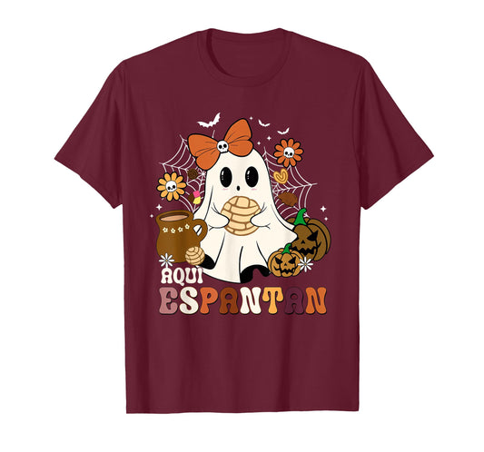 Aqui Espantan Spanish Halloween Mexican Conchas Ghost Women T-Shirt