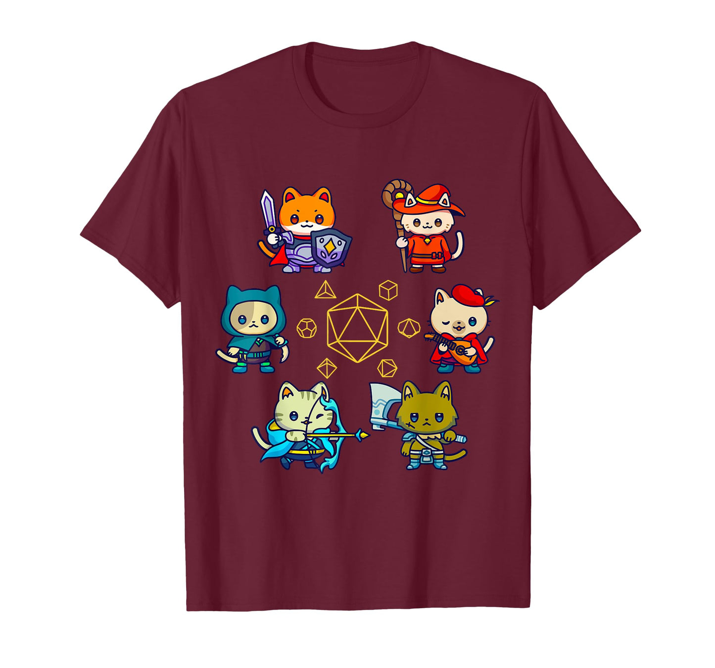 RPG Gamer Cats D20 Dice Nerdy Geek Cat Men Women Kids T-Shirt