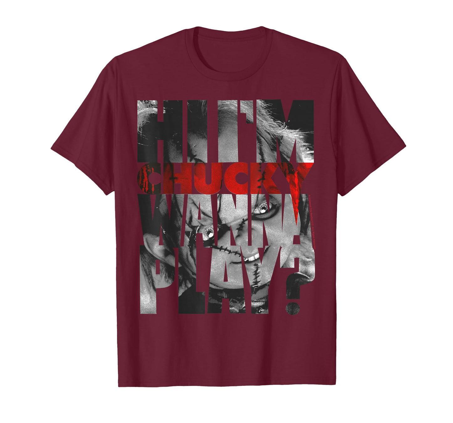 Child's Play Hi I'm Chucky Wanna Play Text Fill T-Shirt Small