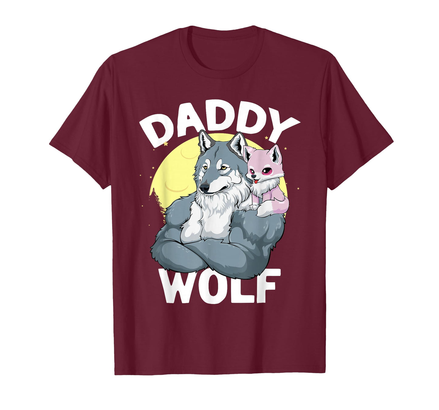Daddy Wolf with Wolf Dad and Girl Wolf on Fathers Day T-Shirt