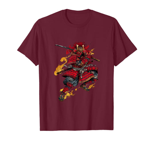 Japanese Samurai in Fiery Strike Pose T-Shirt