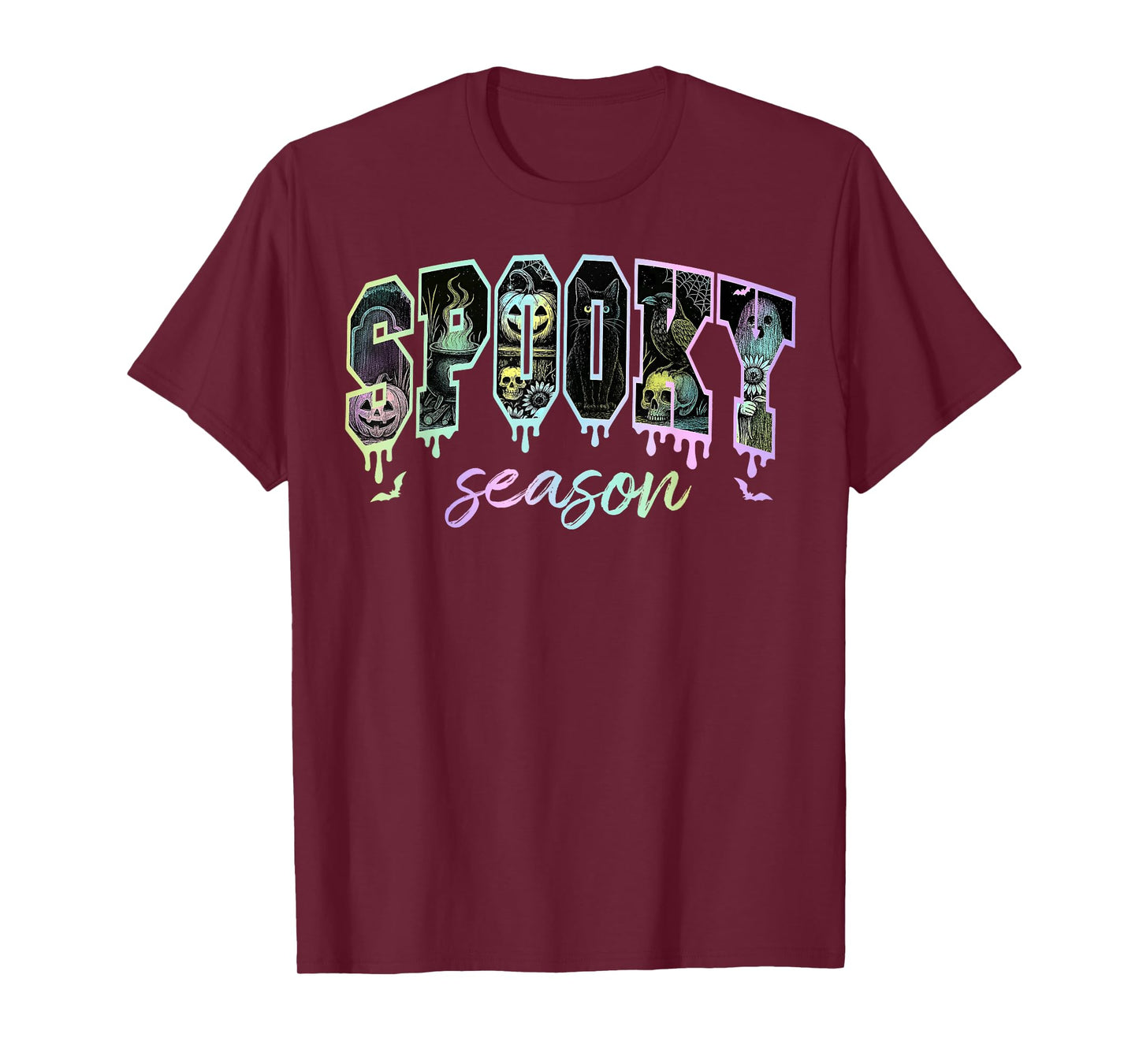 Retro Spooky Season Black Cat Ghost Pumpkin Halloween Women T-Shirt