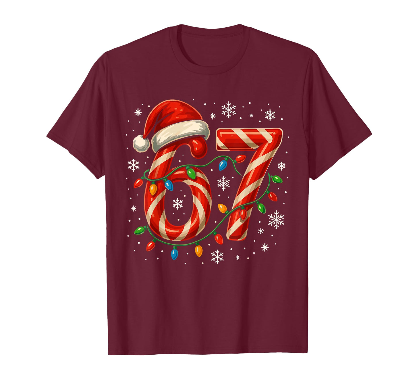 67 Christmas Meme Funny Six Seven Xmas Lights Candy Cane T-Shirt