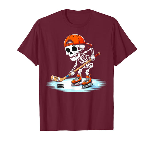 Skeleton Ice Hockey Halloween Costume Gift for Men Boys Kids T-Shirt