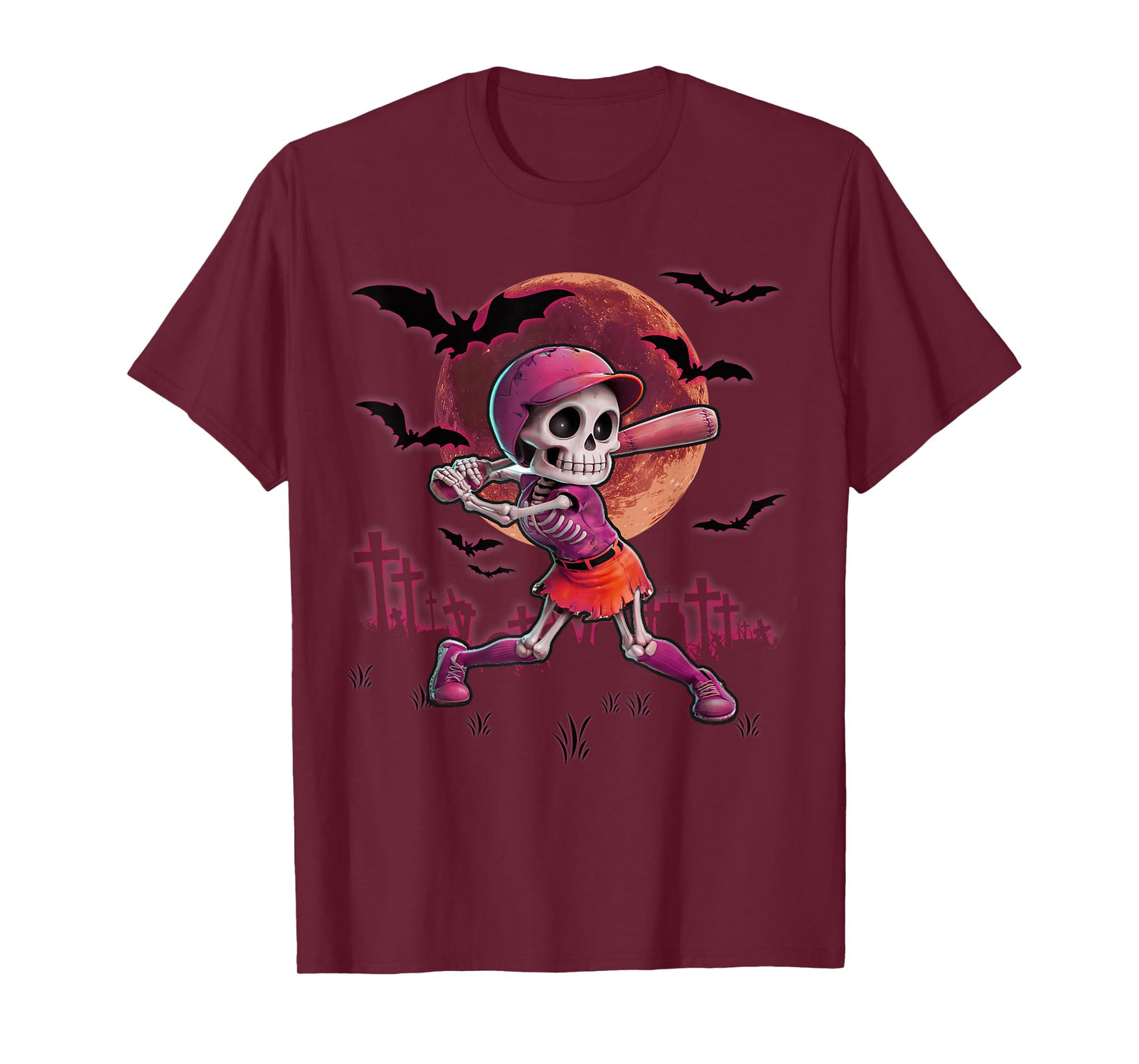 Softball Halloween Skeleton Girl Spooky Season Practice T-Shirt