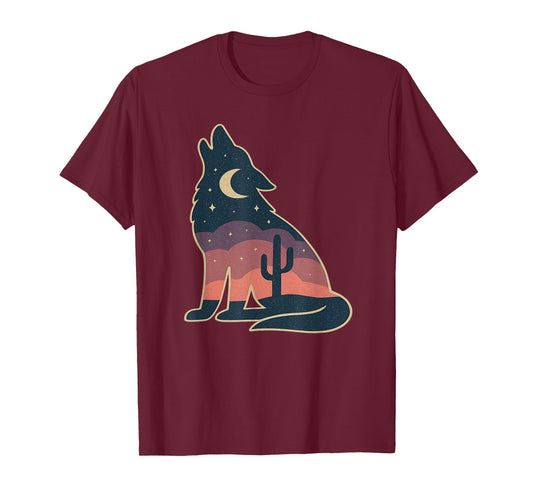 Howling Wolf – Southwestern Desert Boho Moon & Cactus T-Shirt