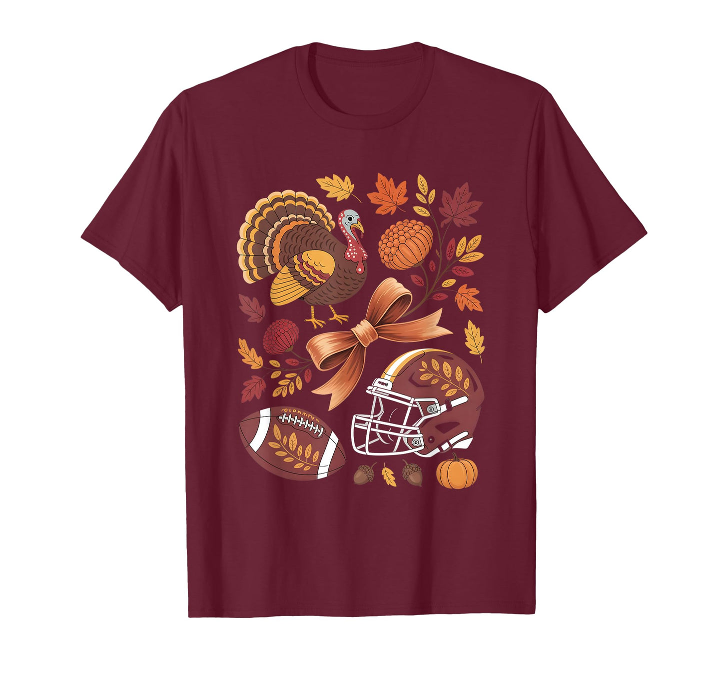 Retro Fall Flowers Thanksgiving Turkey Football Game Day T-Shirt