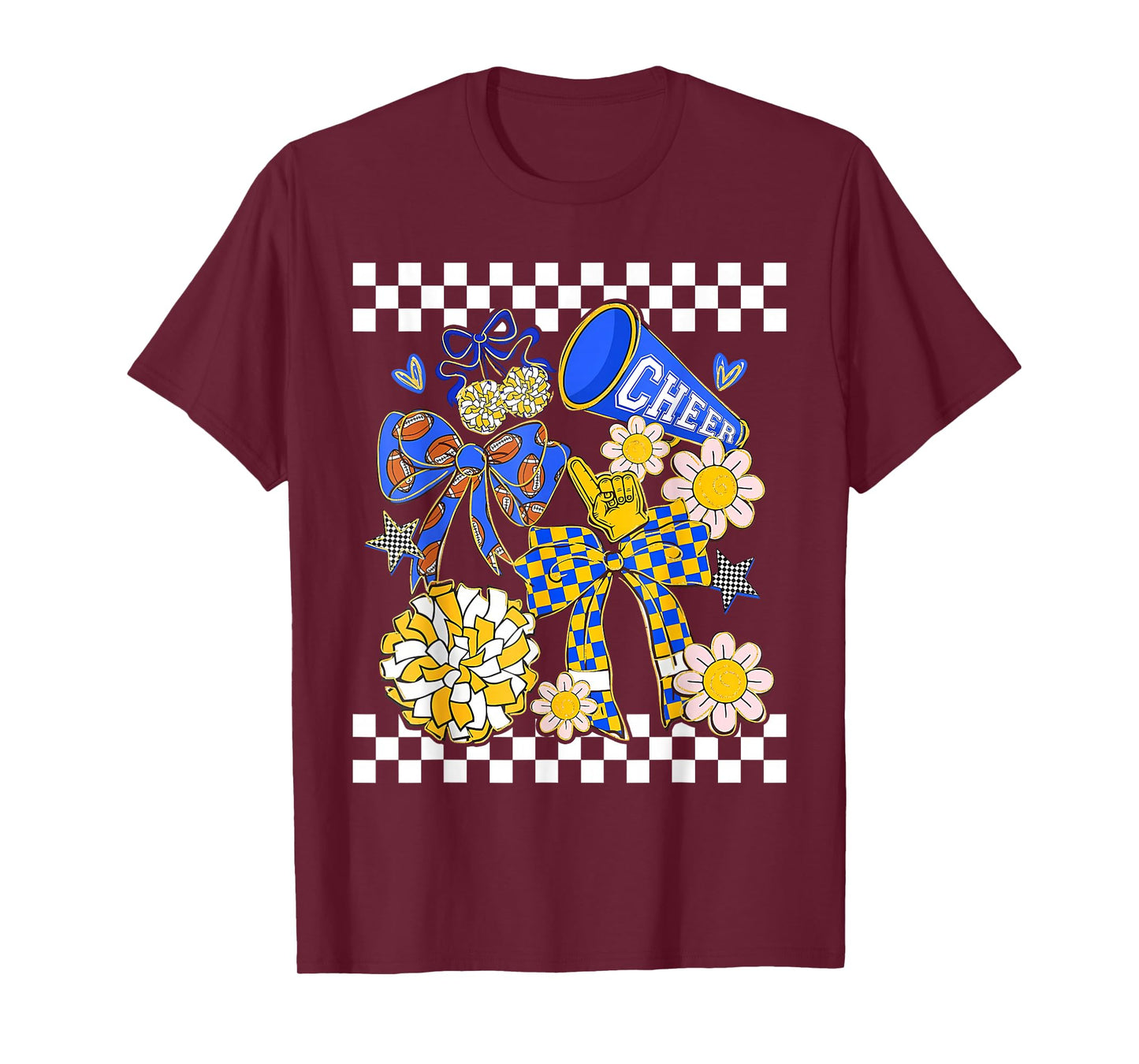 Retro Blue & Gold Cheer Football Game Day Coquette Bow Kids T-Shirt