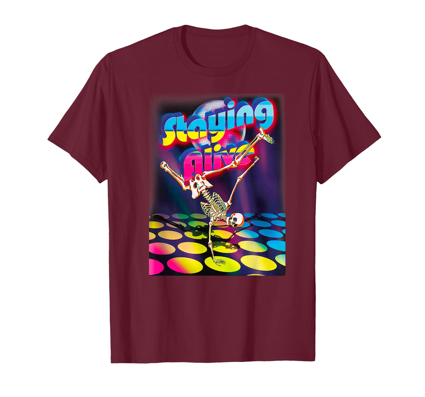 Staying Alive Funny Skeleton Dancing Halloween Vintage Disco T-Shirt
