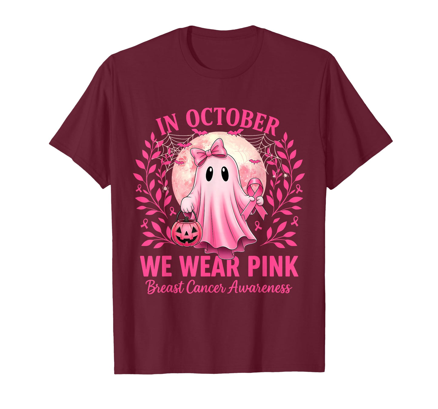 in October We Wear Pink Breast Cancer Awareness Halloween T-Shirt