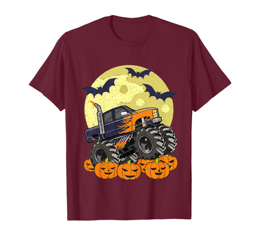 Kids Monster Truck Halloween Jack O Lantern Moon Pumpkin Toddler T-Shirt